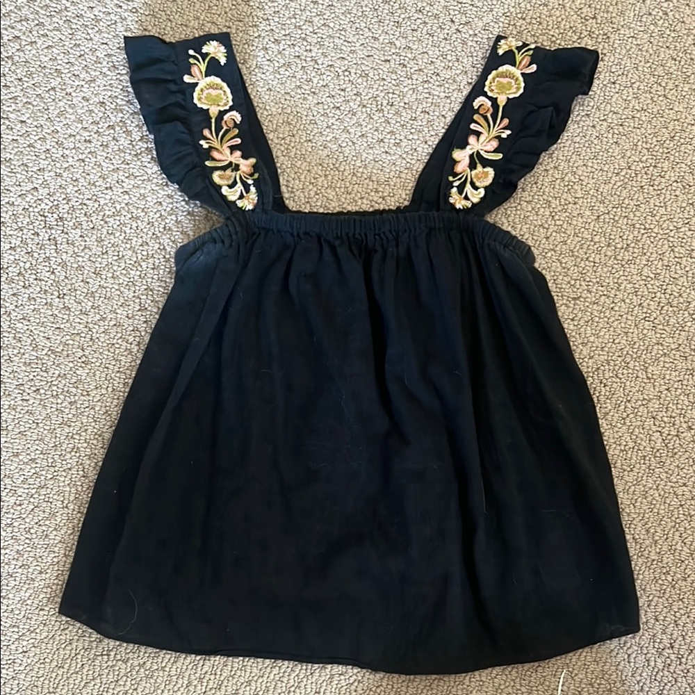Madewell Black Embroidered Ruffled Strap Top - Small